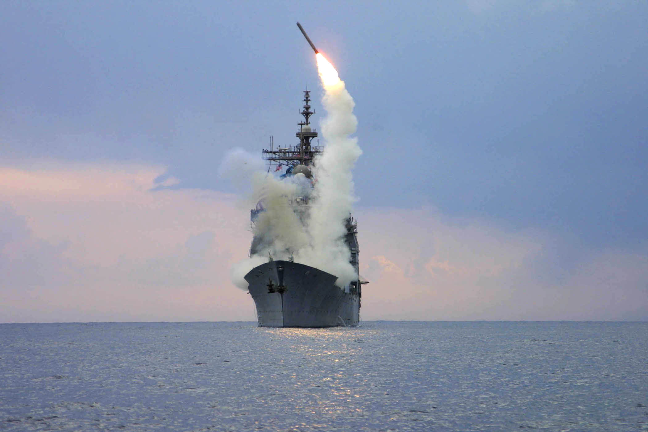 At sea aboard USS Cape St. George (CG 71) Mar. 23, 2003 -- A Tomahawk Land Attack Missile (TLAM) is launched from the guided missile cruiser USS Cape St. George. Cape St. George is operating in the eastern Med
